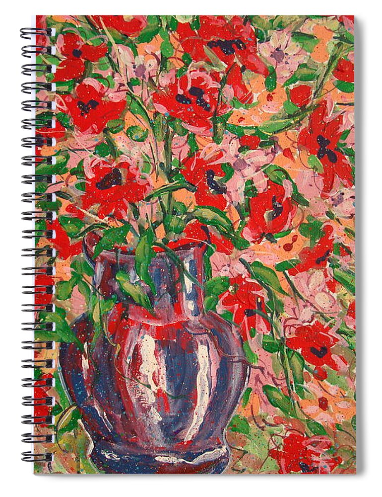 Flowers Spiral Notebook featuring the painting Red And Pink Poppies. by Leonard Holland