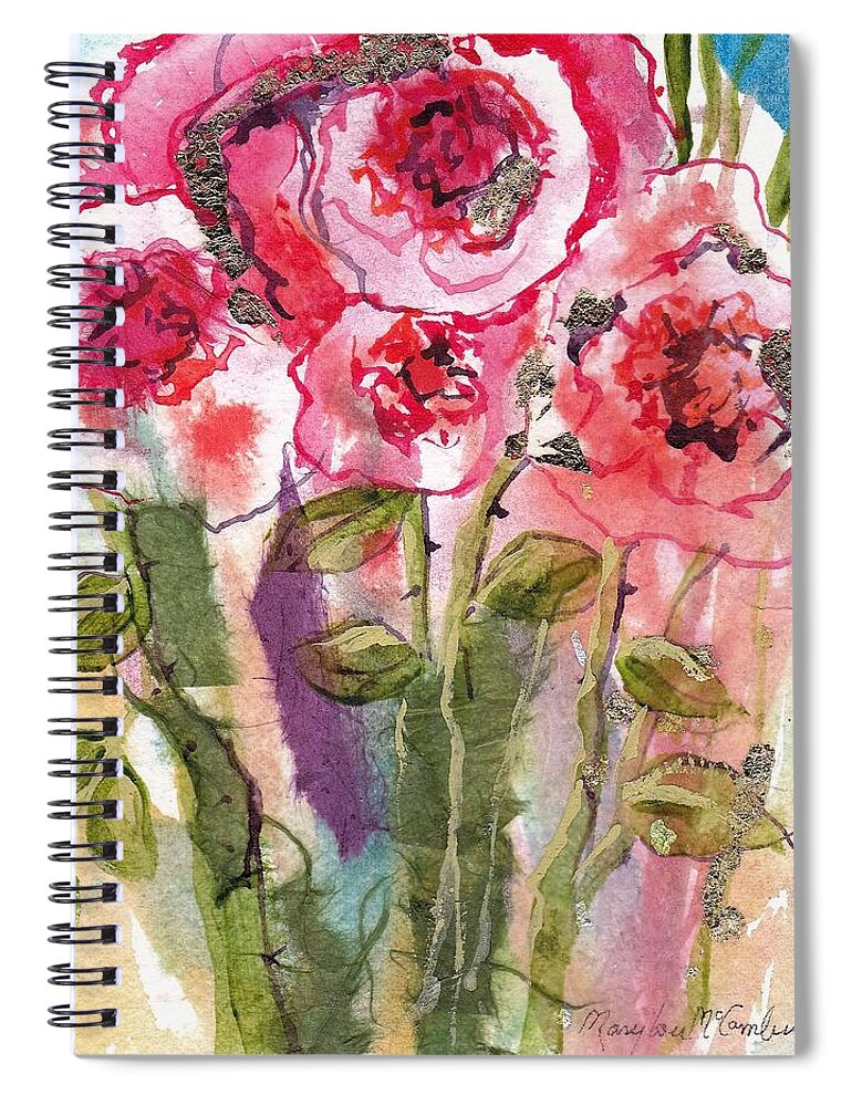 Flowers Garden Rose Pink Yellow Green Landscape Leaf Summer Spring Sunshine Bouquet Natural Spiral Notebook featuring the mixed media Red and stately by Mary Lou McCambridge