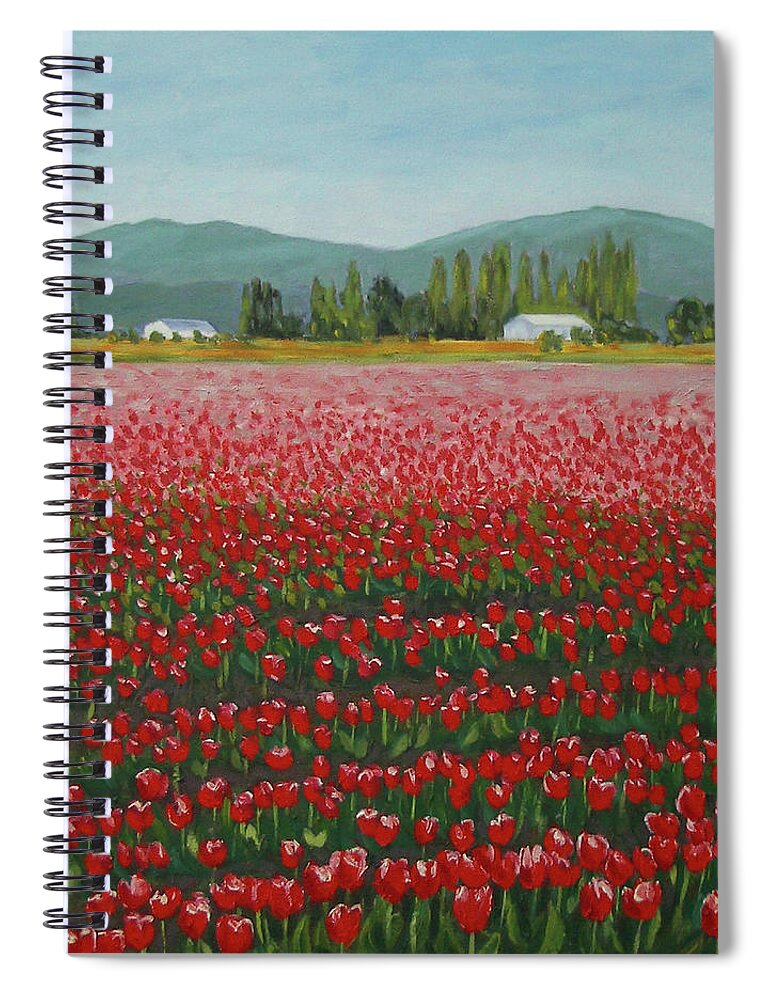Landscape Spiral Notebook featuring the painting Red and White Tulips by Stan Chraminski