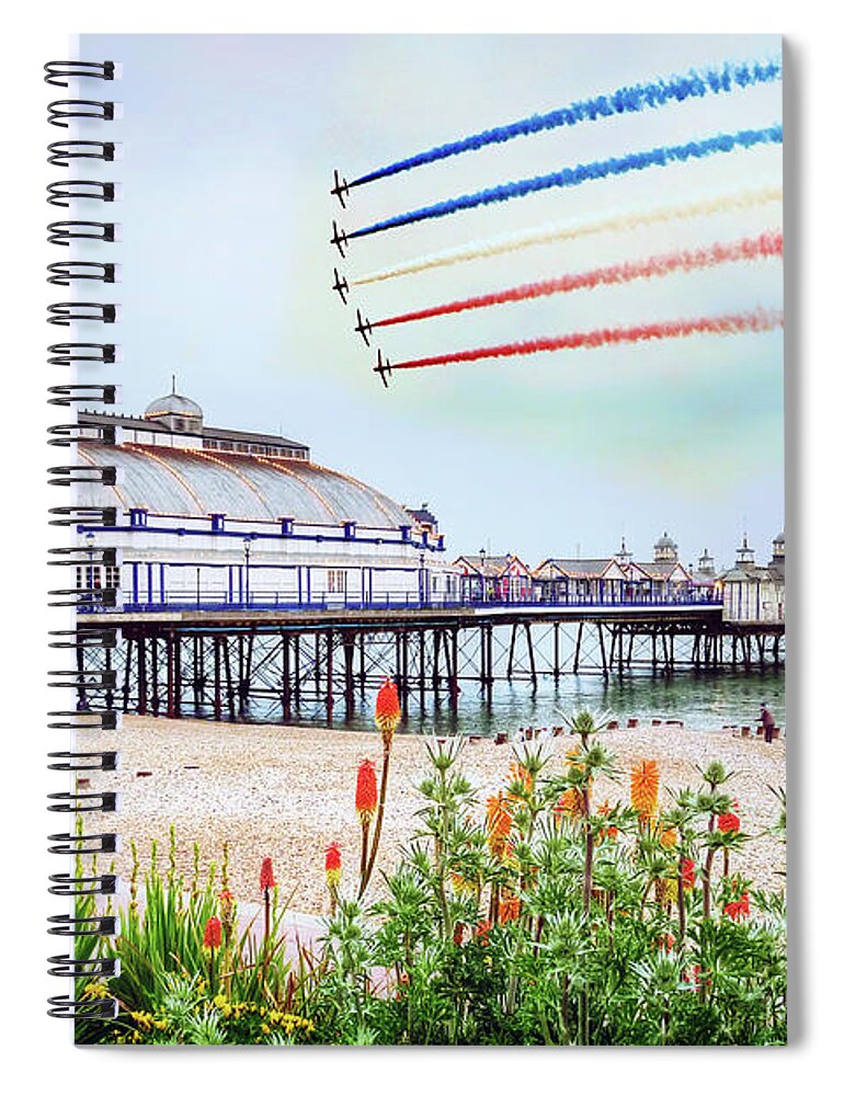 Red Arrows Spiral Notebook featuring the digital art Red Arrows Eastbourne Pier by Airpower Art