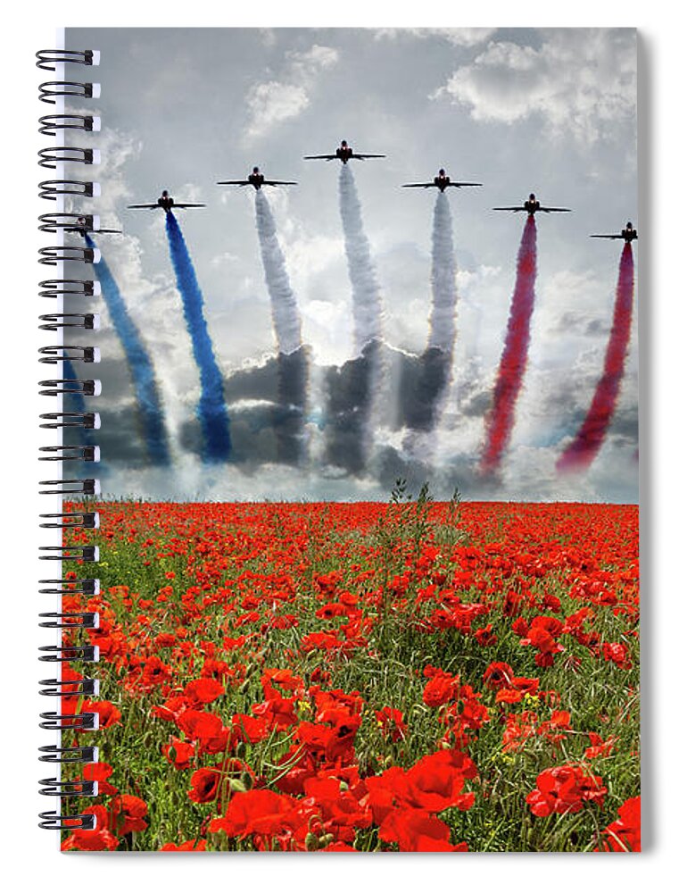 Red Arrows Spiral Notebook featuring the digital art Red Arrows Poppy Field by Airpower Art