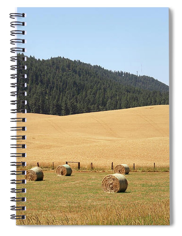 Red Barn Spiral Notebook featuring the photograph Red Barn and Hay Bales 3616 by Jack Schultz