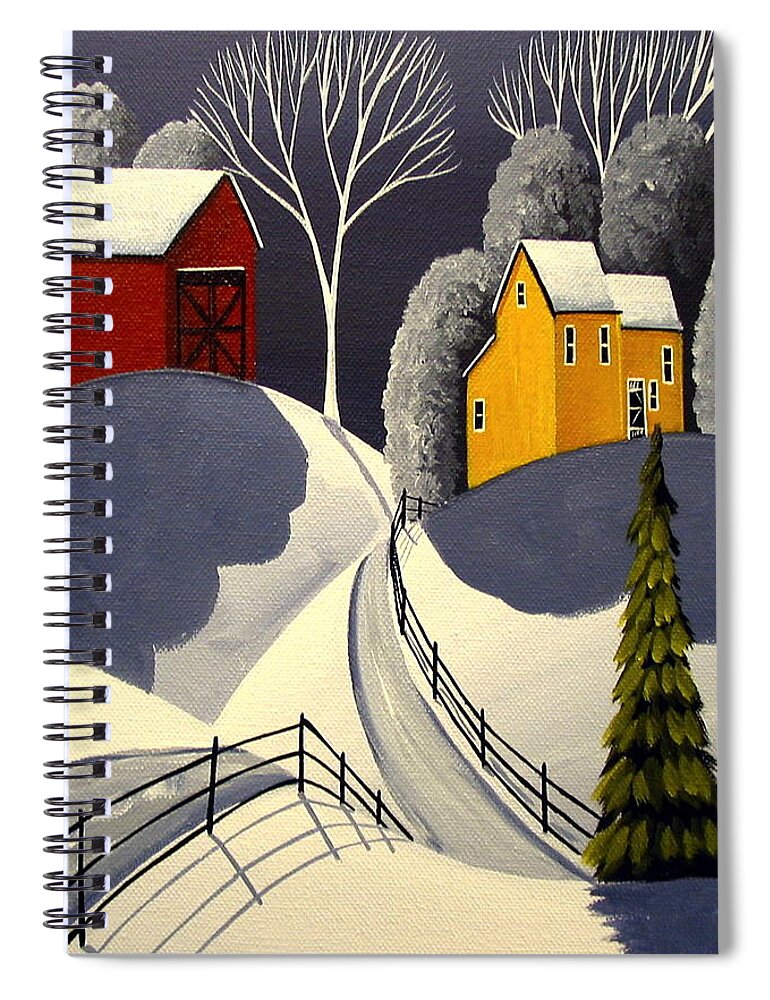 Art Spiral Notebook featuring the painting Red Barn In Snow by Debbie Criswell
