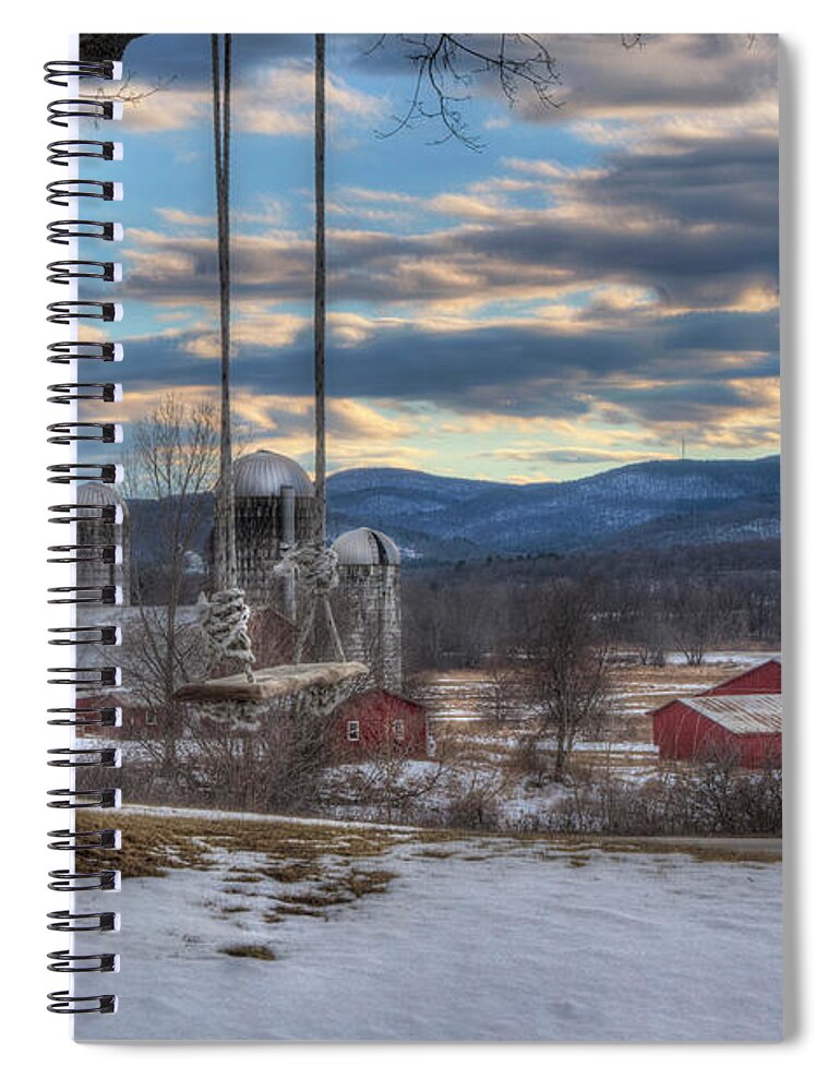 Vermont Spiral Notebook featuring the photograph Red Barn in Snow - Vermont Farm Scene by Joann Vitali