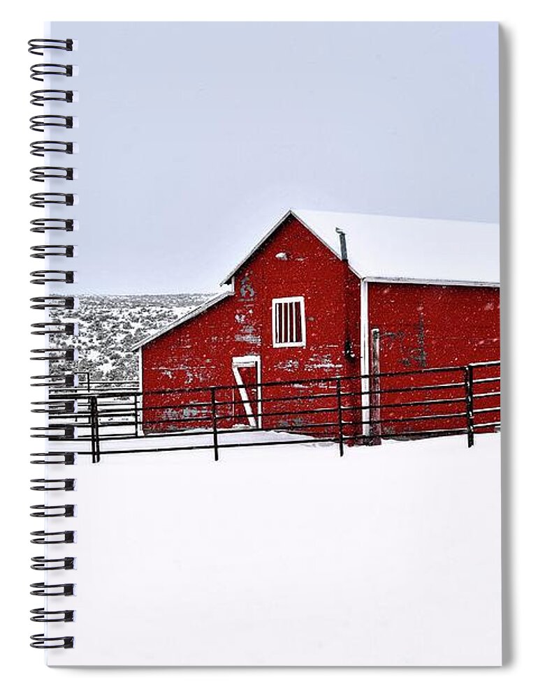 Red Spiral Notebook featuring the photograph Red Barn in Winter by Amanda Smith