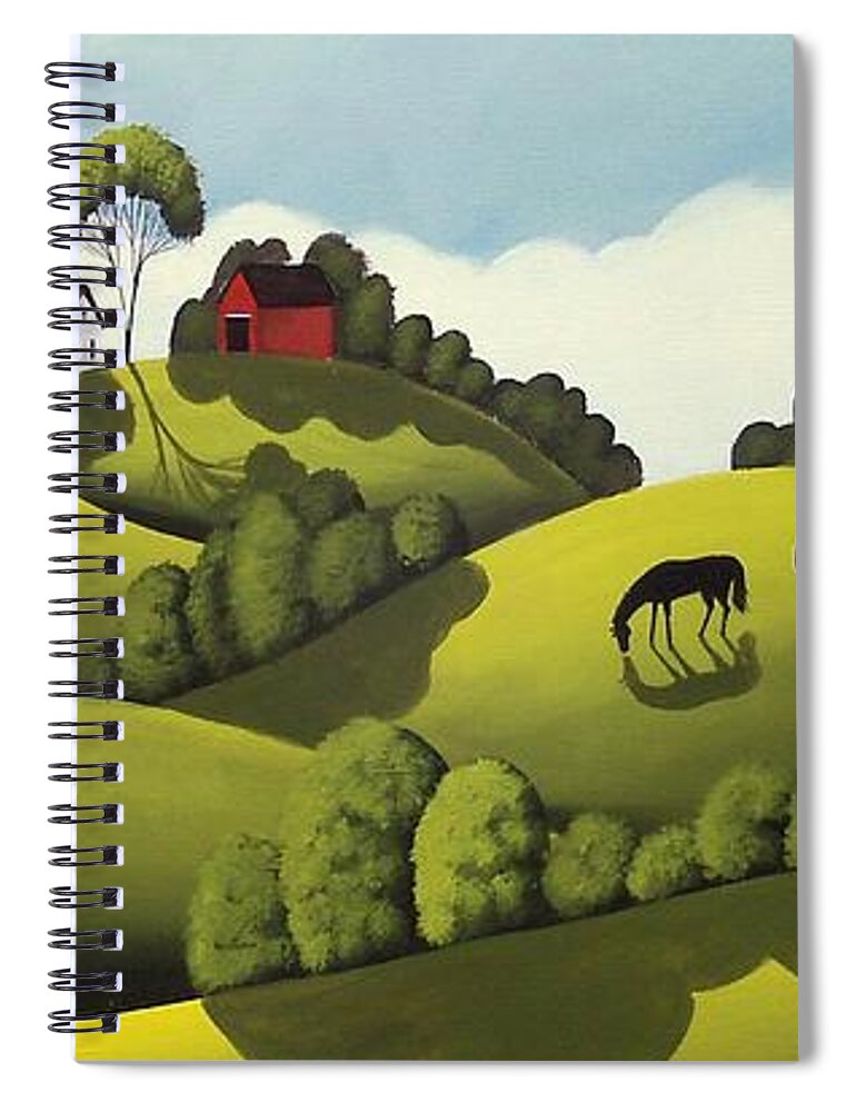 Barn Spiral Notebook featuring the painting Red Barns - country landscape by Debbie Criswell