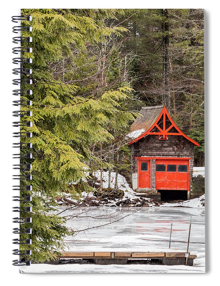 Lake Spiral Notebook featuring the photograph Red Boathouse by Phil Spitze