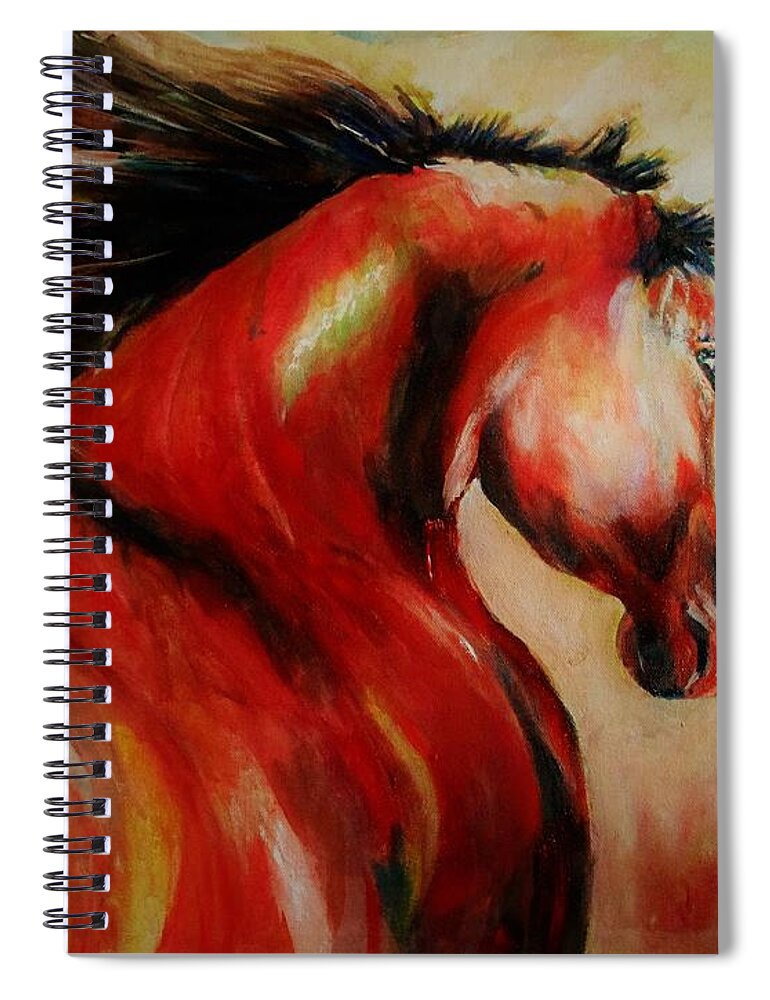 Horse Spiral Notebook featuring the painting Red breed by Khalid Saeed