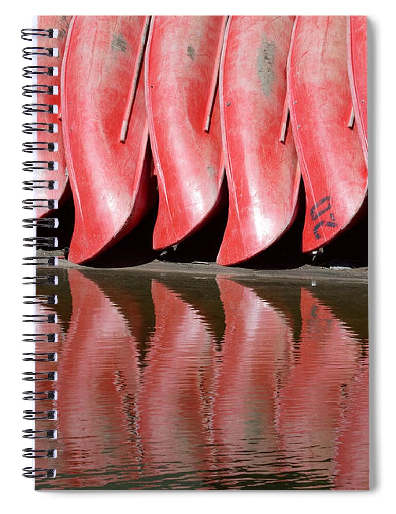 United States Spiral Notebook featuring the photograph Red Canoes by Darin Volpe