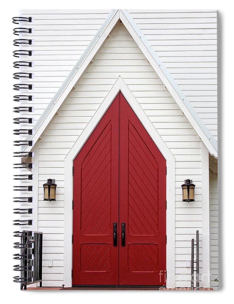 Red Spiral Notebook featuring the photograph Red Chapel Door by Ella Kaye Dickey