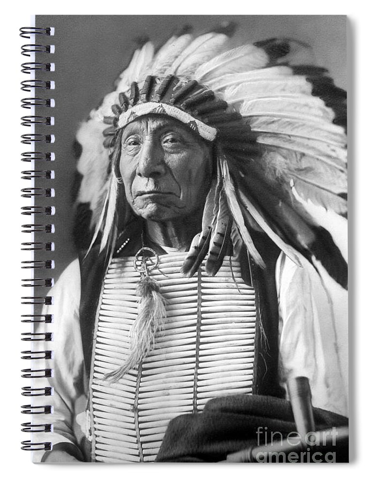 Red Spiral Notebook featuring the photograph Red Cloud, Dakota Chief, wearing a headdress, 1880s by David Frances Barry