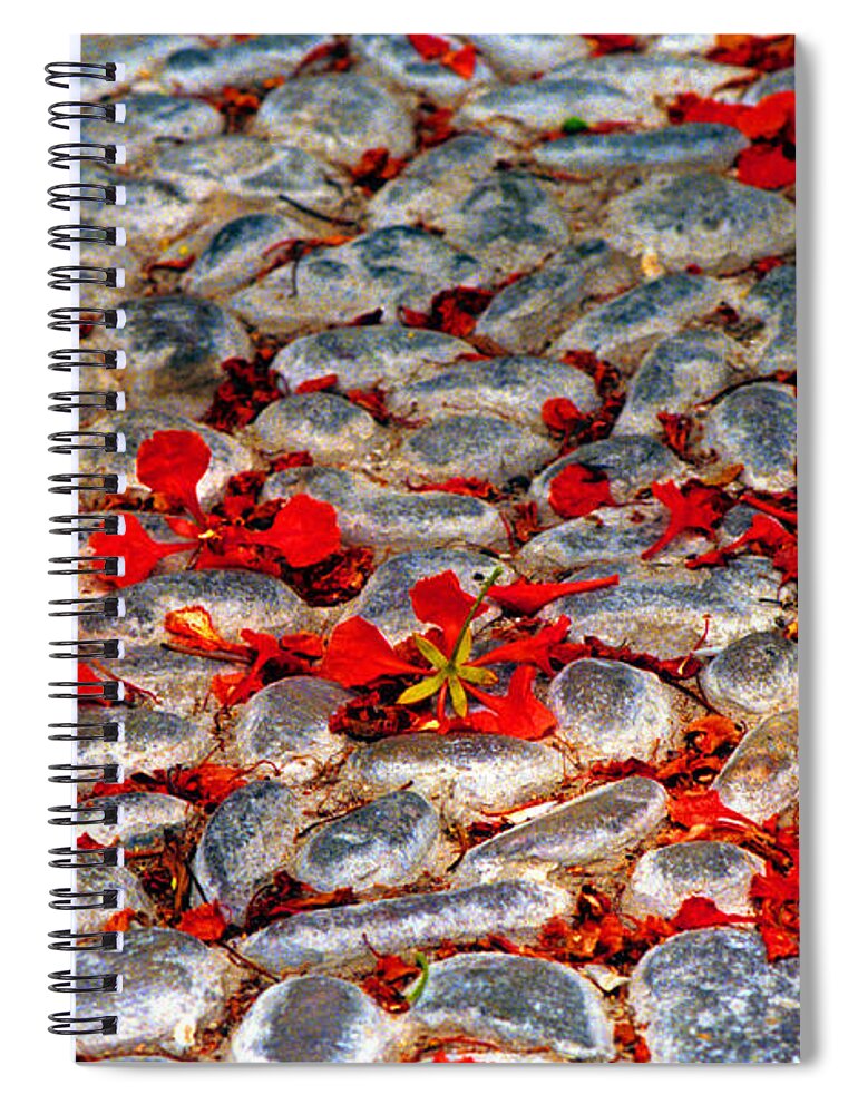 Red Spiral Notebook featuring the photograph Red Cobblestone Road by James BO Insogna