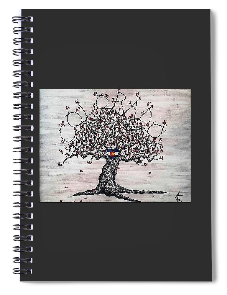 Colorado Spiral Notebook featuring the drawing Red Colorado Love Tree by Aaron Bombalicki