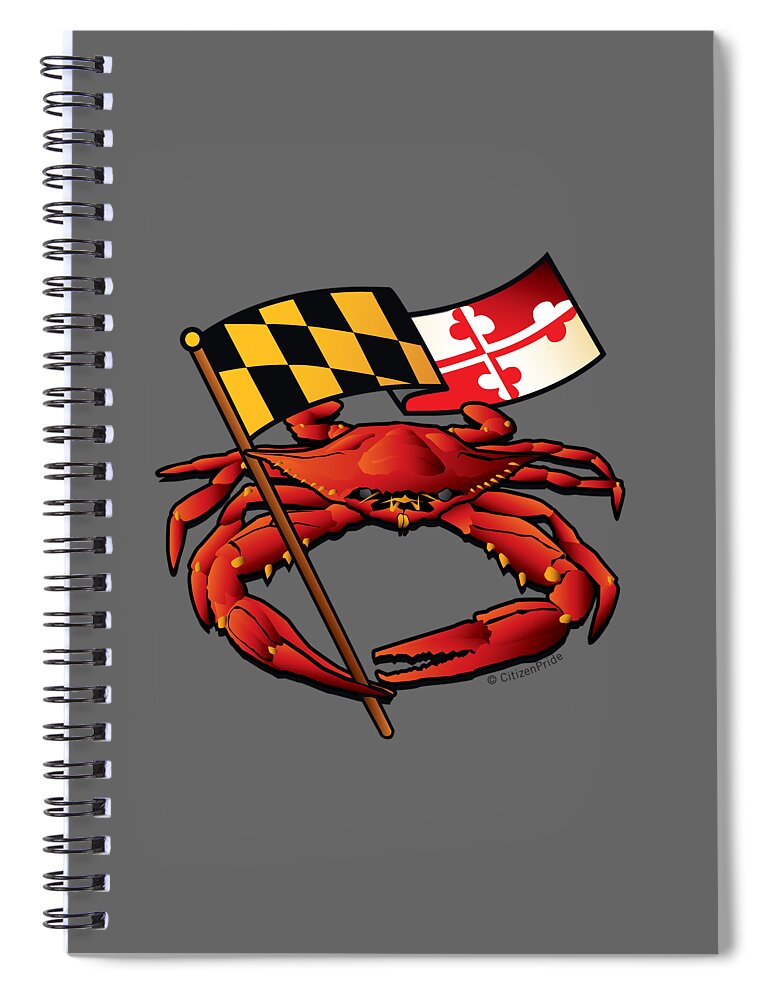 Maryland Crab Spiral Notebook featuring the digital art Red Crab Maryland Flag Crest by Joe Barsin