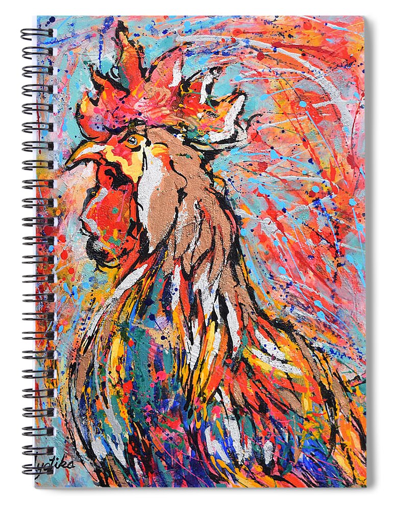 Rooster Spiral Notebook featuring the painting Red Crown Rooster by Jyotika Shroff