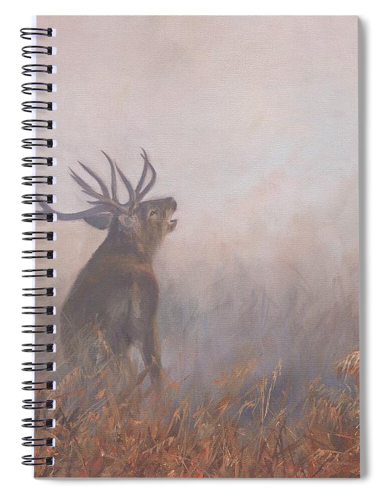 Deer Spiral Notebook featuring the painting Red Deer Stag Early Morning by David Stribbling