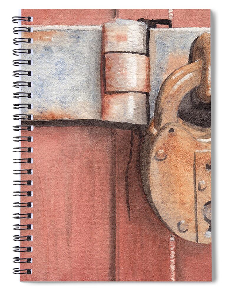 Lock Spiral Notebook featuring the painting Red Door and Old Lock by Ken Powers
