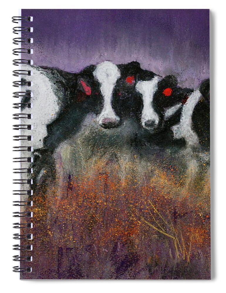 Cows Spiral Notebook featuring the pastel Red Earrings by Sandra Lee Scott