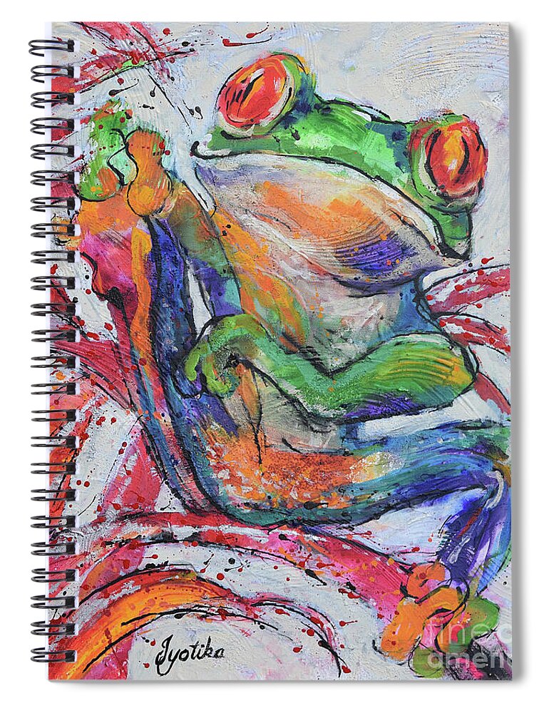 Frog Spiral Notebook featuring the painting Red-eyed Frog by Jyotika Shroff