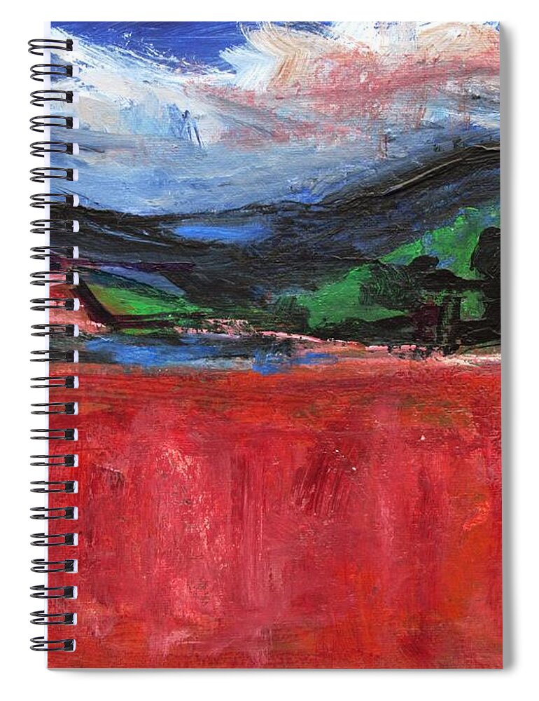 Landscape Spiral Notebook featuring the painting Red Field Landscape by Betty Pieper