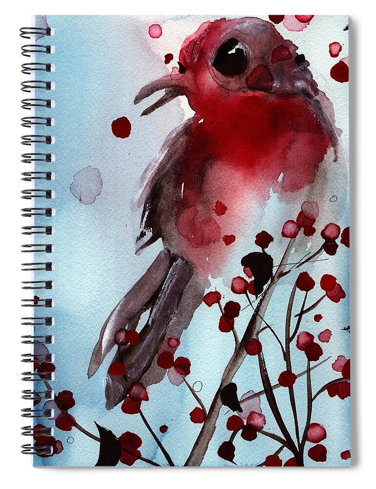 Finch Spiral Notebook featuring the painting Red Finch in the Winterberry by Dawn Derman