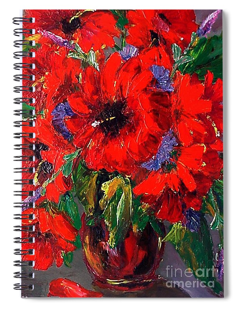 Red Spiral Notebook featuring the painting Red Floral by Beverly Boulet