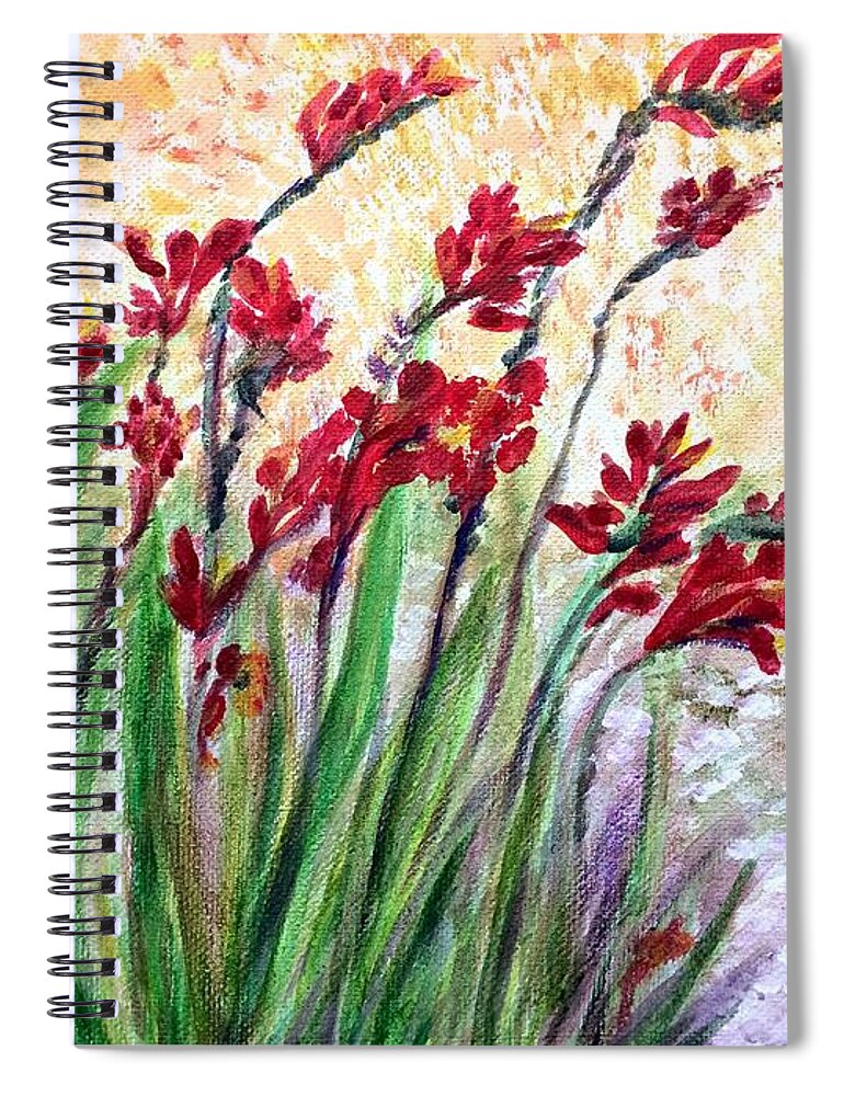 Red Flowers Spiral Notebook featuring the painting Red Flowers by Deb Stroh-Larson