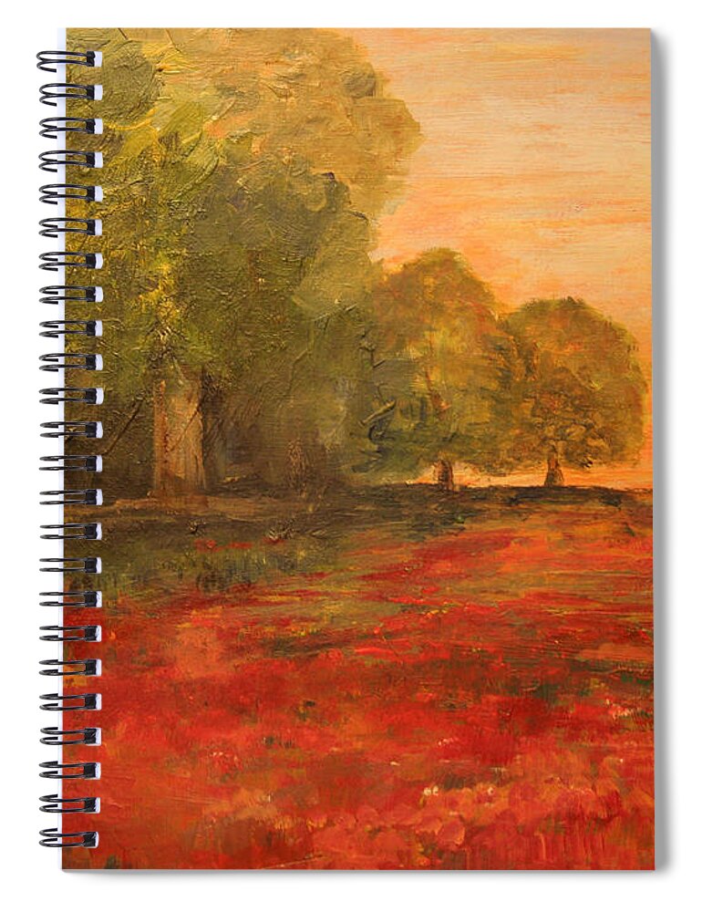 Landscape Spiral Notebook featuring the painting Red Glow in the Meadow by Julie Lueders 