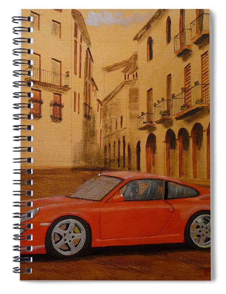 Car Spiral Notebook featuring the painting Red GT3 Porsche by Richard Le Page