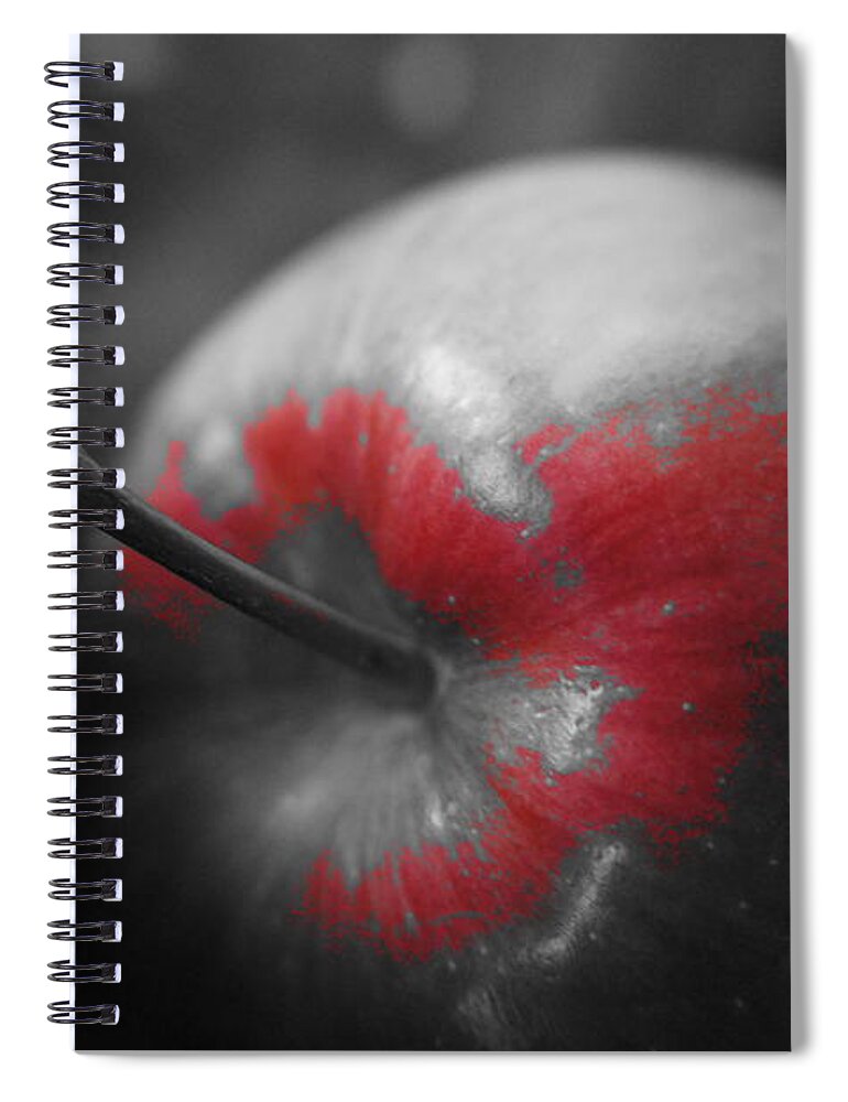 Red Spiral Notebook featuring the photograph Red in apple. by Elena Perelman