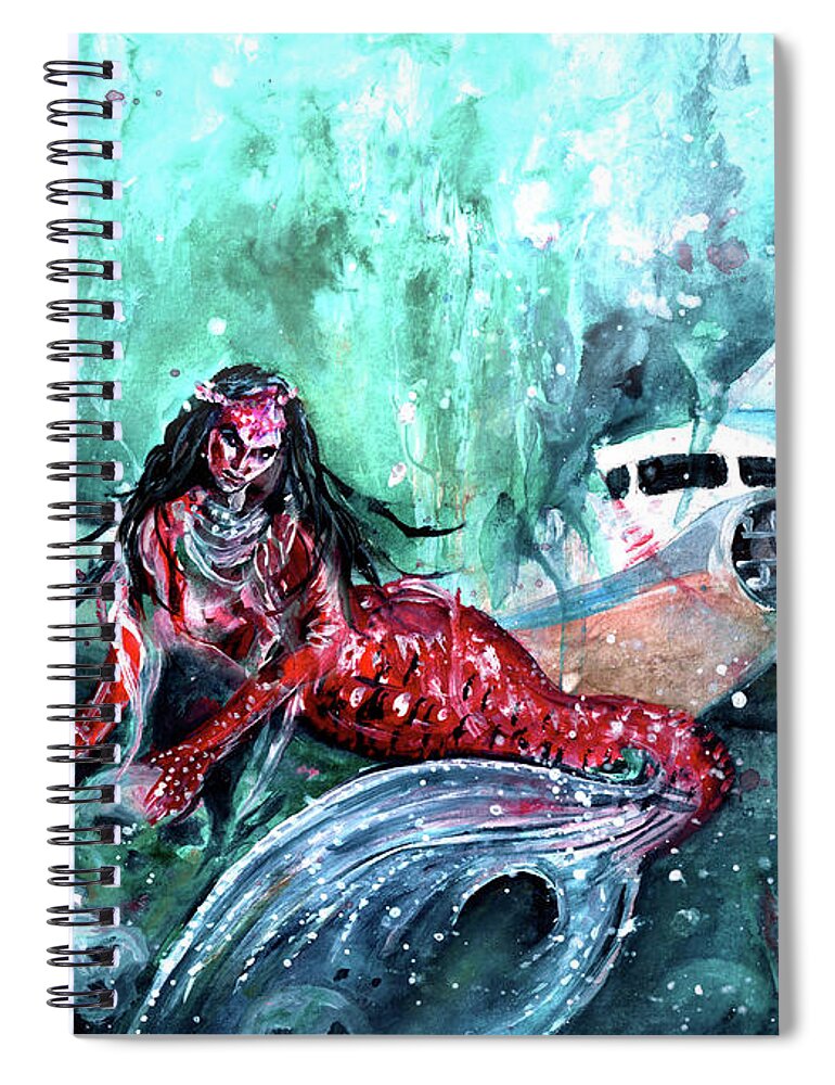 Into Deep Spiral Notebook featuring the painting Red Jean by Miki De Goodaboom