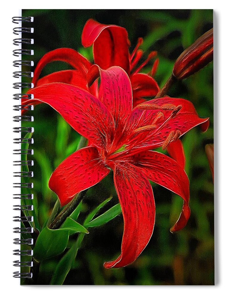 Lily Spiral Notebook featuring the digital art Red Lily by Charmaine Zoe