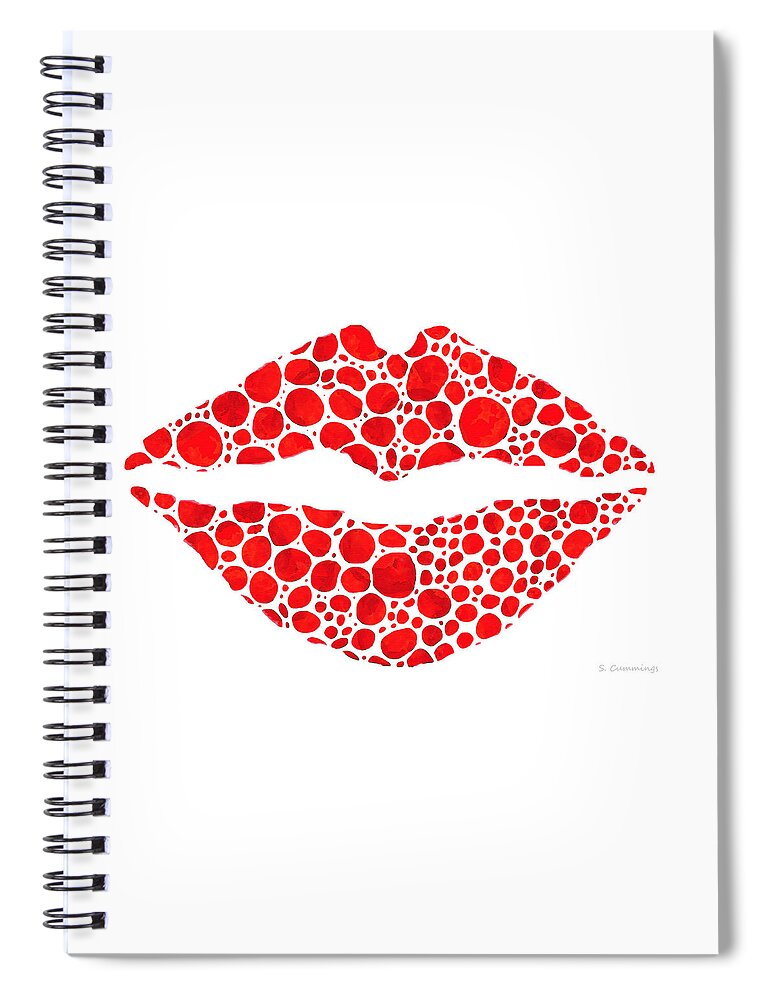 Love Spiral Notebook featuring the painting Red Lips Art - Big Kiss - Sharon Cummings by Sharon Cummings
