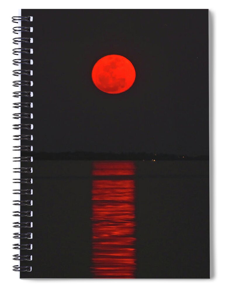 Red Spiral Notebook featuring the photograph Red Moon Rising by Peggy Urban
