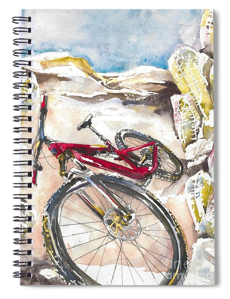 Mountain Bike Spiral Notebook featuring the painting Red Mountain Bike by Norah Daily
