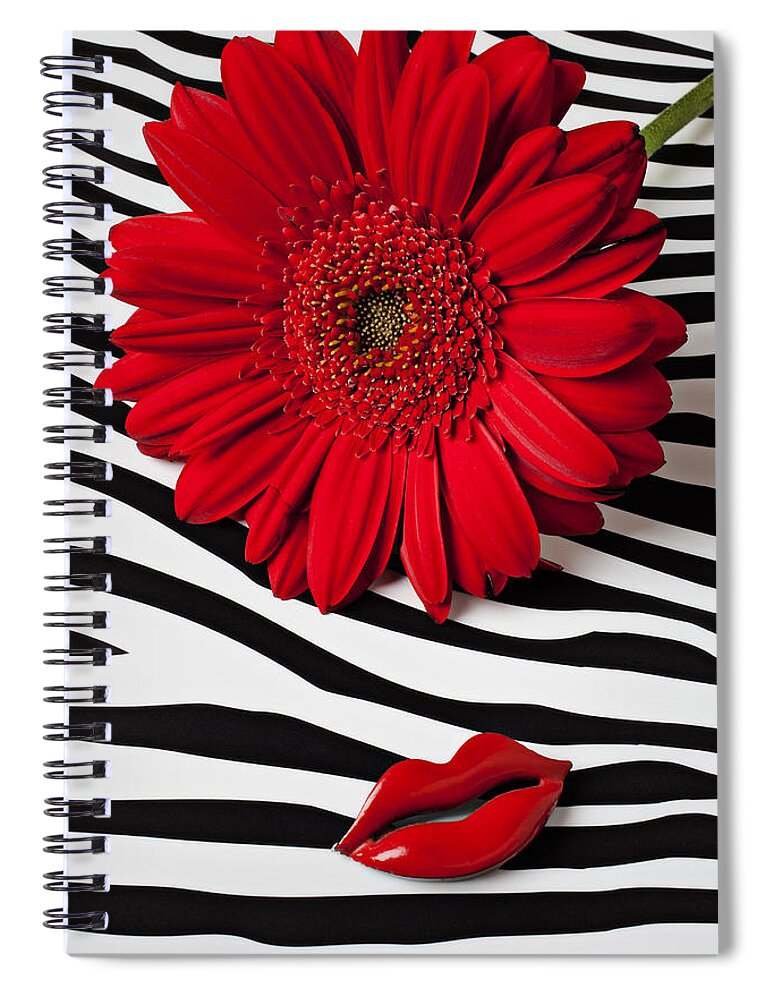 Red Spiral Notebook featuring the photograph Red Mum And Red Lips by Garry Gay