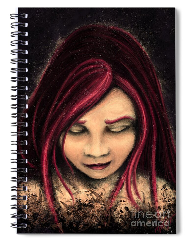 Girl Spiral Notebook featuring the painting Red hair girl portrait, whimsical gothic style girl by Nadia CHEVREL