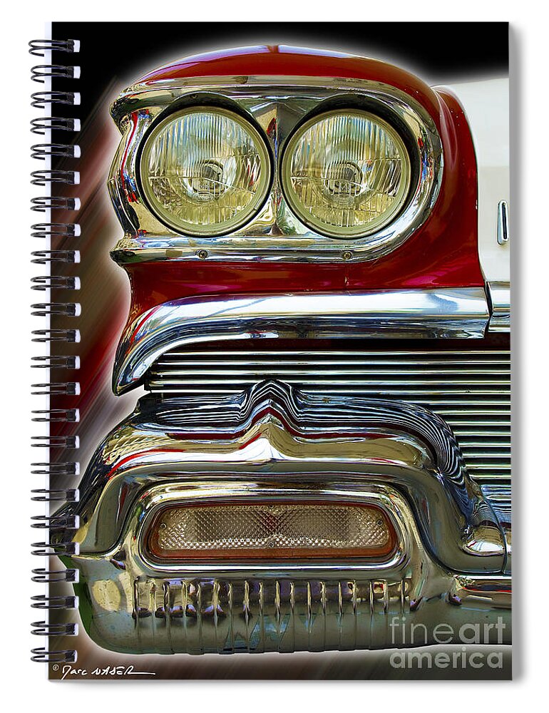 Oldsmobile Spiral Notebook featuring the photograph Vintage Chromes In Red And White by Marc Nader