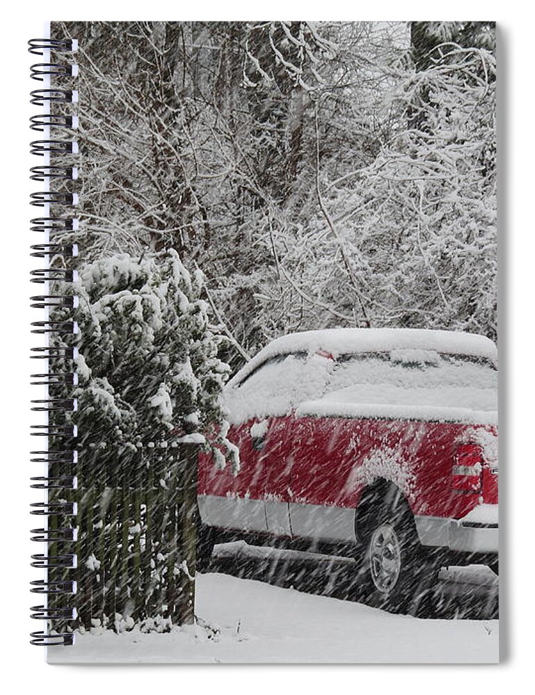 Trucks Spiral Notebook featuring the photograph Red Pickup Truck in Snow Storm by Linda Stern