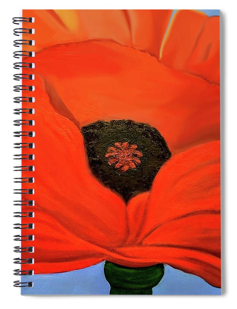 Red Spiral Notebook featuring the painting Red Poppy With Style by Margaret Harmon