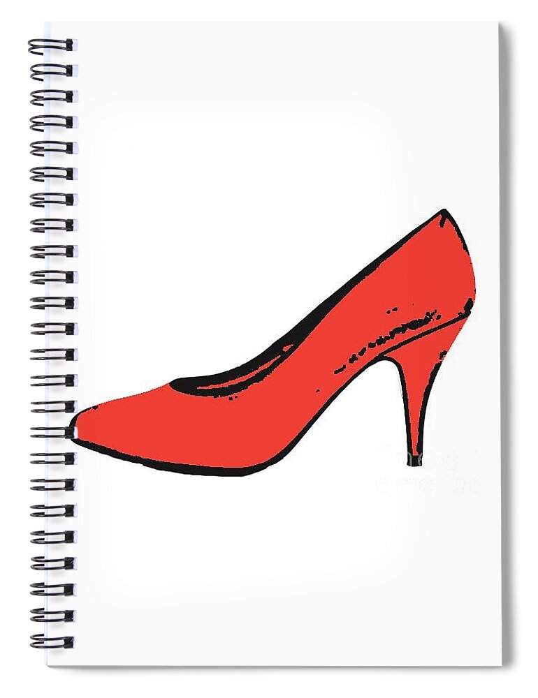 Red Spiral Notebook featuring the digital art Red Pump Womans Shoe tee by Edward Fielding