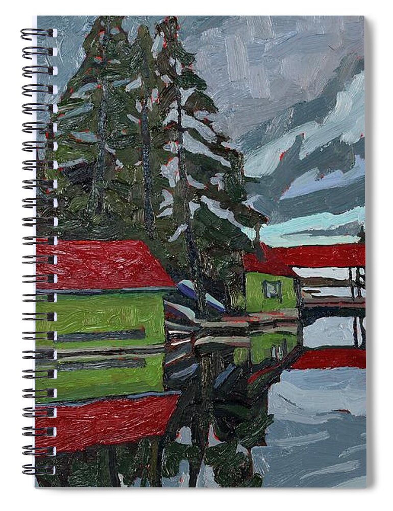 1856 Spiral Notebook featuring the painting Red Roofs Canoe Lake by Phil Chadwick