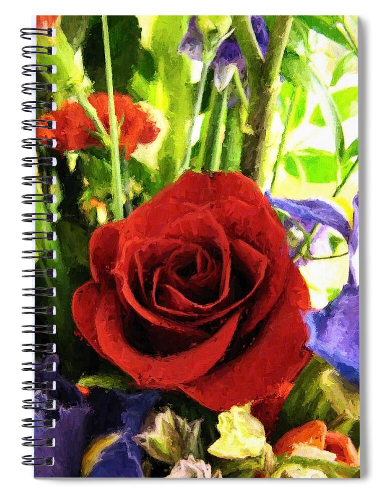 Floral Spiral Notebook featuring the digital art Red Rose and Flowers by Charmaine Zoe