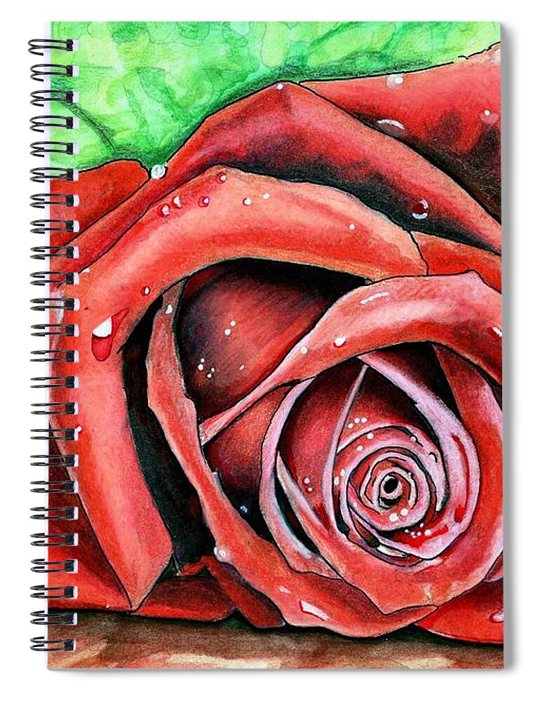 Rose Spiral Notebook featuring the drawing Red Rose by Bill Richards