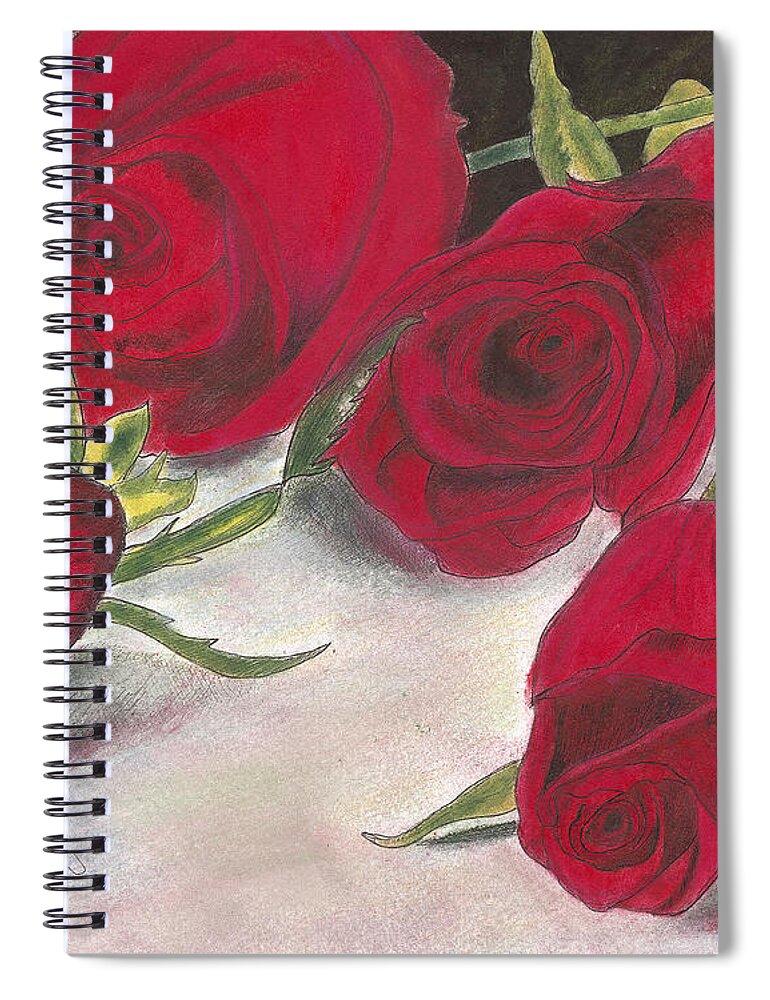 Roses Spiral Notebook featuring the drawing Red Rose Redux by Arlene Crafton