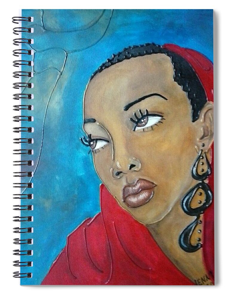 Black Woman Spiral Notebook featuring the painting Red scarf by Jenny Pickens
