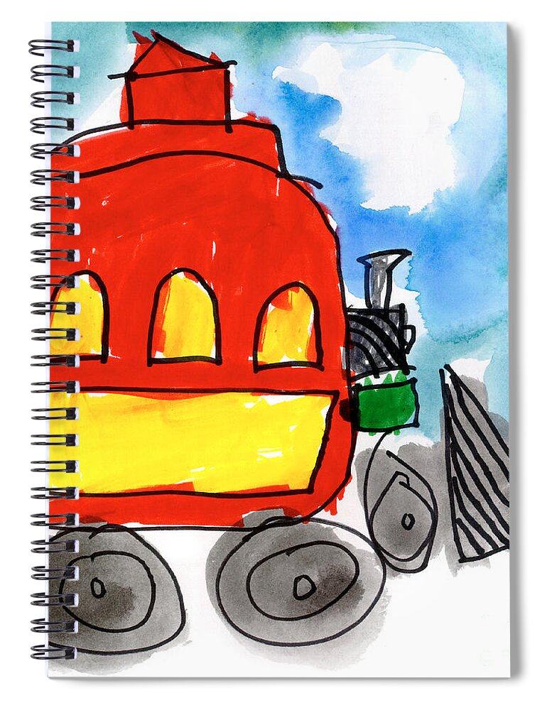 Red Train Spiral Notebook featuring the painting Red Train by Isabel Tubao Age Five