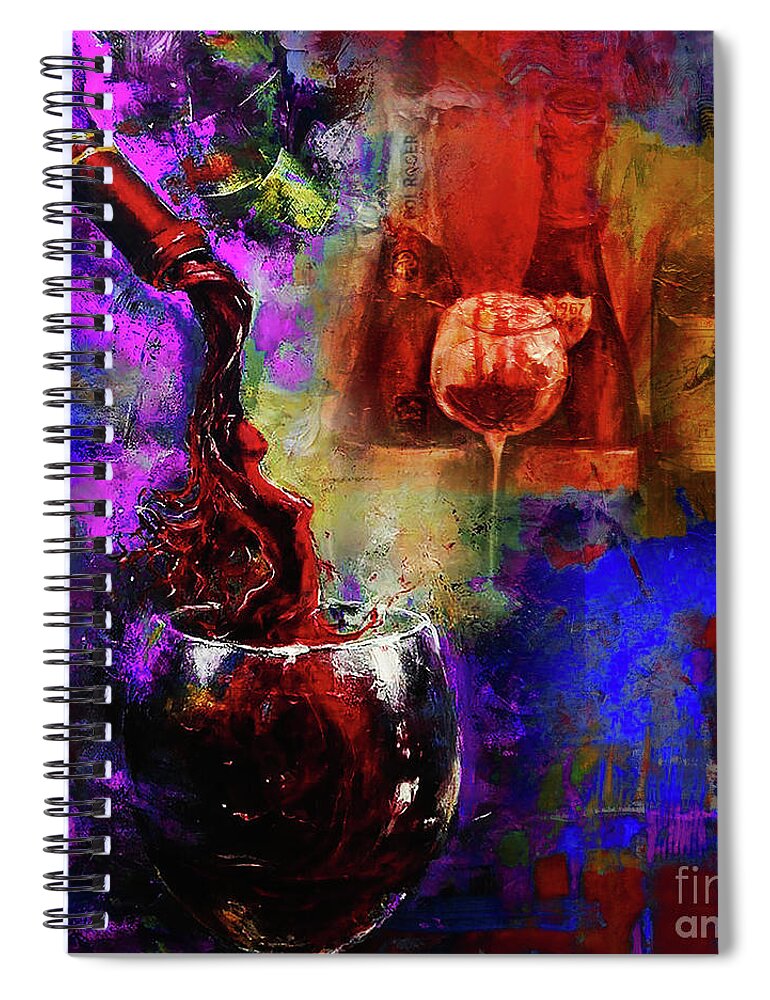 Food Spiral Notebook featuring the painting Red Wine 02 by Gull G