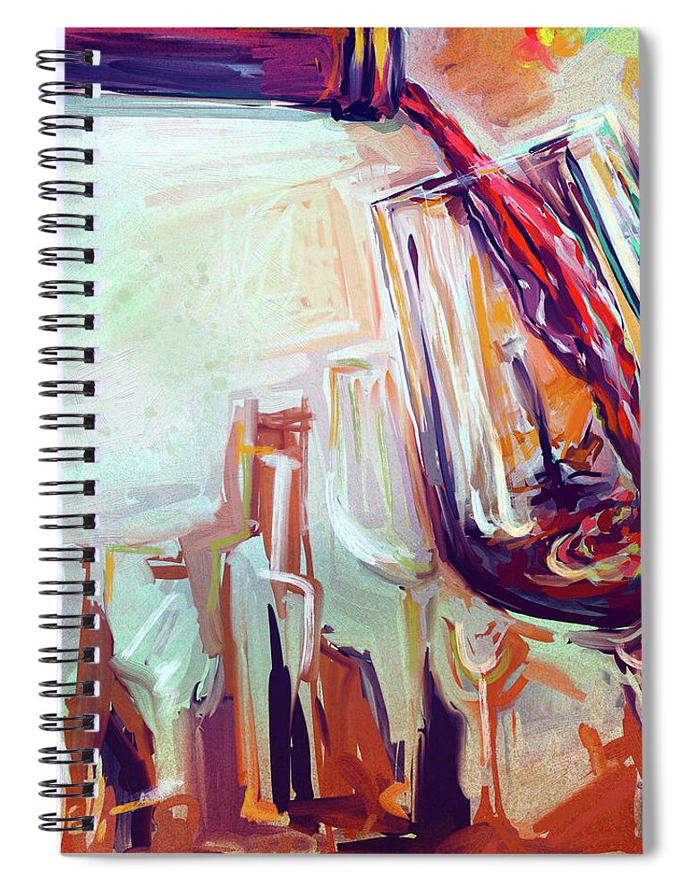 Wine Spiral Notebook featuring the mixed media Red Wine, Large Pour by Mark Tonelli
