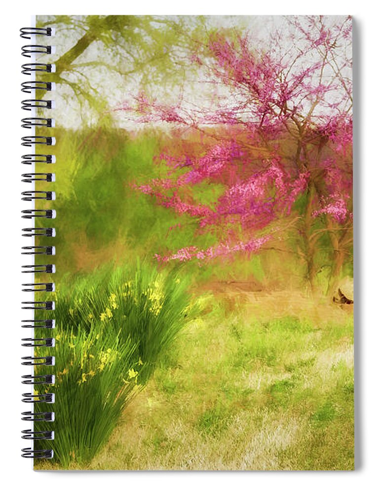 Muskogee Spiral Notebook featuring the photograph Redbud and Daffodils by James Barber